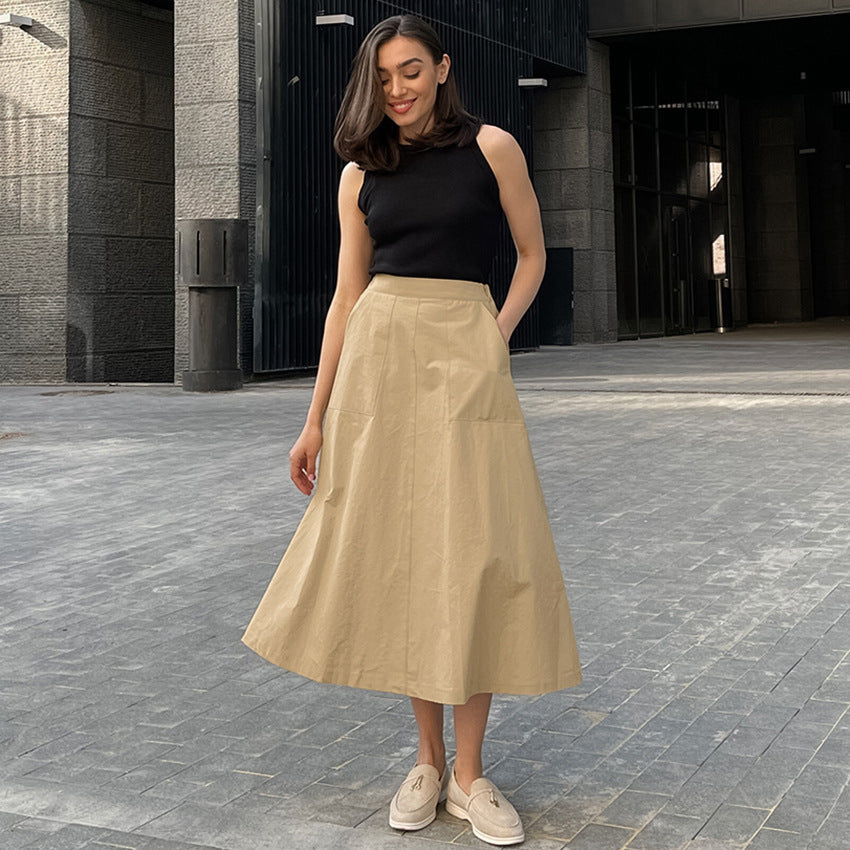 Falda Larga de Algodón con Bolsillos y Tiro Alto | Ideal para Verano y Otoño