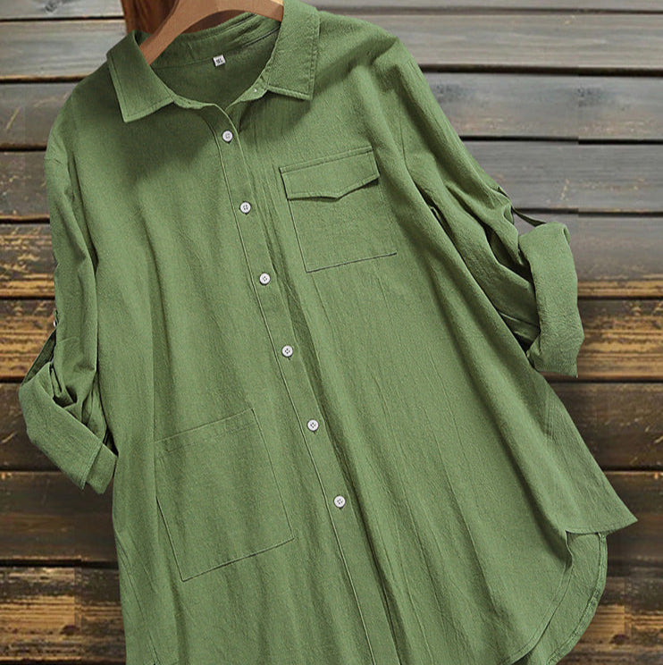 Camisa Holgada de Manga Larga con Botones y Bolsillos | Ideal para Primavera