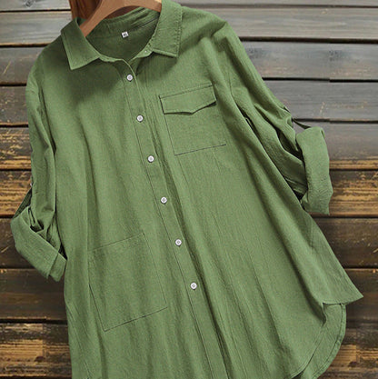 Camisa Holgada de Manga Larga con Botones y Bolsillos | Ideal para Primavera