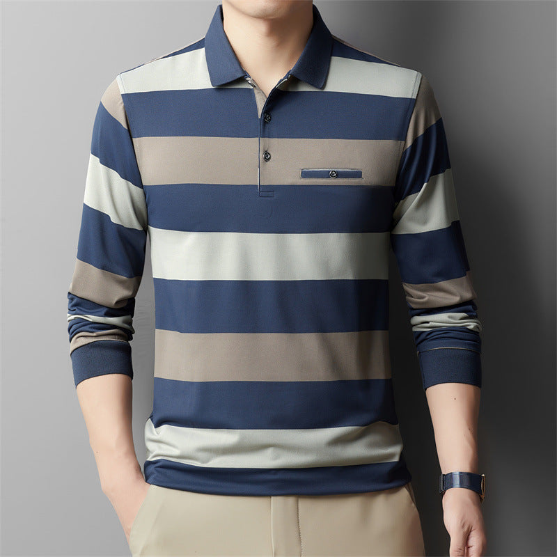 Camiseta de Manga Larga con Cuello de Solapa y Diseño Colorblock para Hombre, Ideal para Primavera y Otoño