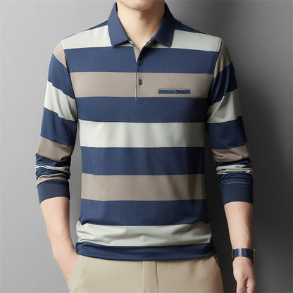 Camiseta de Manga Larga con Cuello de Solapa y Diseño Colorblock para Hombre, Ideal para Primavera y Otoño