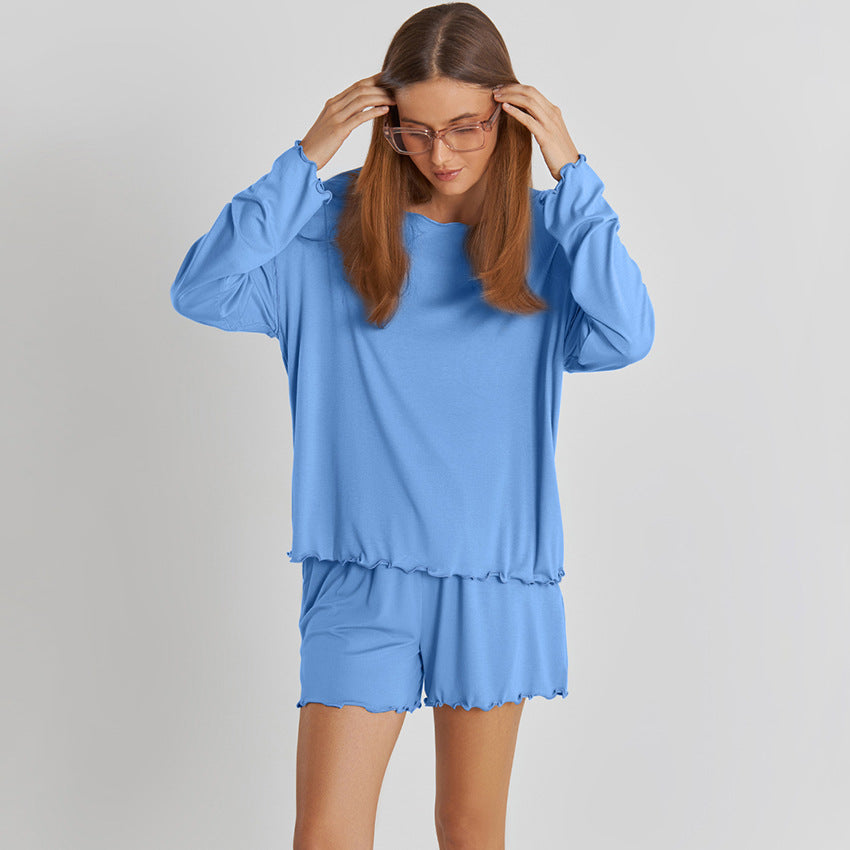 Conjunto de Pijama de Rayón de Manga Larga con Shorts | Ideal para Primavera