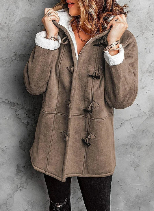 Abrigo de mujer con mezcla de lana con capucha y botones de asta I Ideal para el invierno