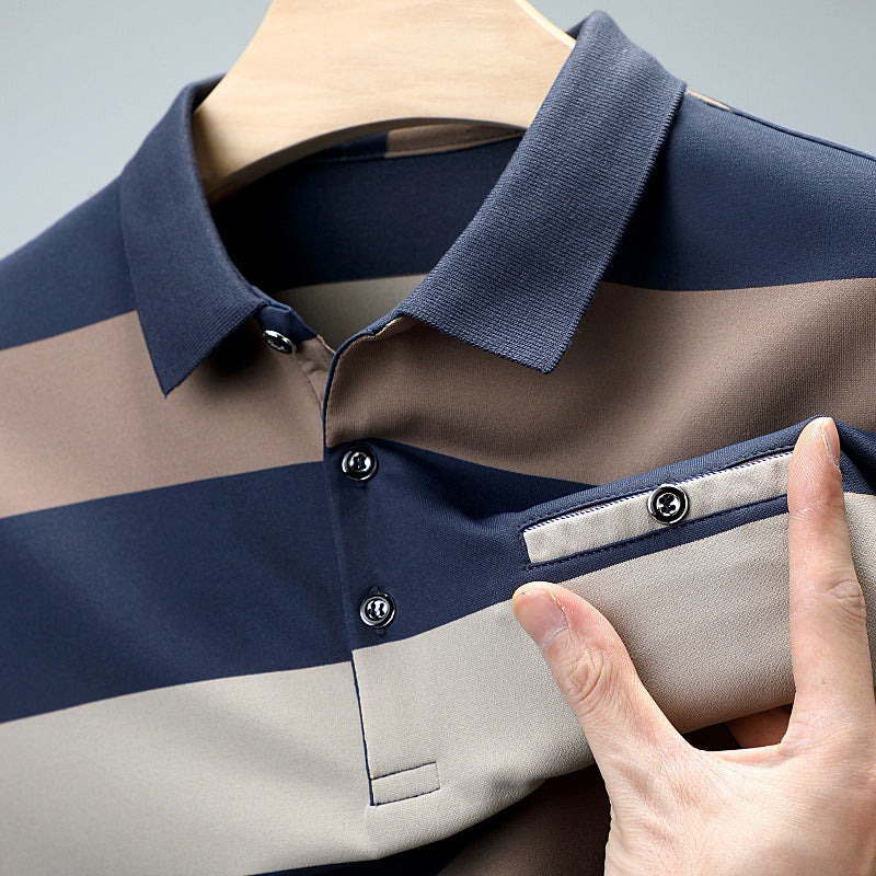 Camiseta de Manga Larga con Cuello de Solapa y Diseño Colorblock para Hombre, Ideal para Primavera y Otoño