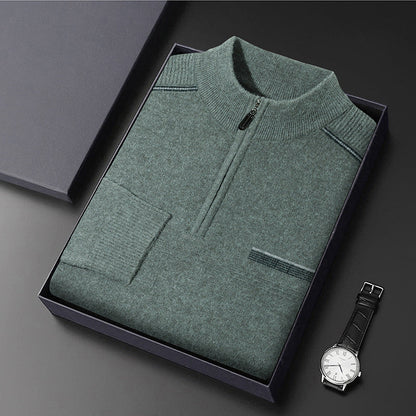 Suéter de Lana con Media Tortuga y Cremallera para Hombre, Ideal para Otoño e Invierno
