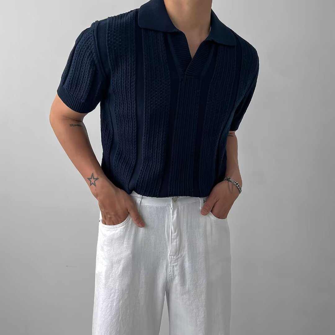 Camiseta Polo de Malla Tejida para Hombre de Manga Corta, Ideal para Verano