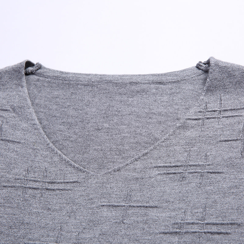Suéter de Cuello en V Ajustado y de Manga Larga para Hombres, Ideal para Primavera y Otoño