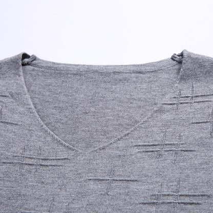 Suéter de Cuello en V Ajustado y de Manga Larga para Hombres, Ideal para Primavera y Otoño