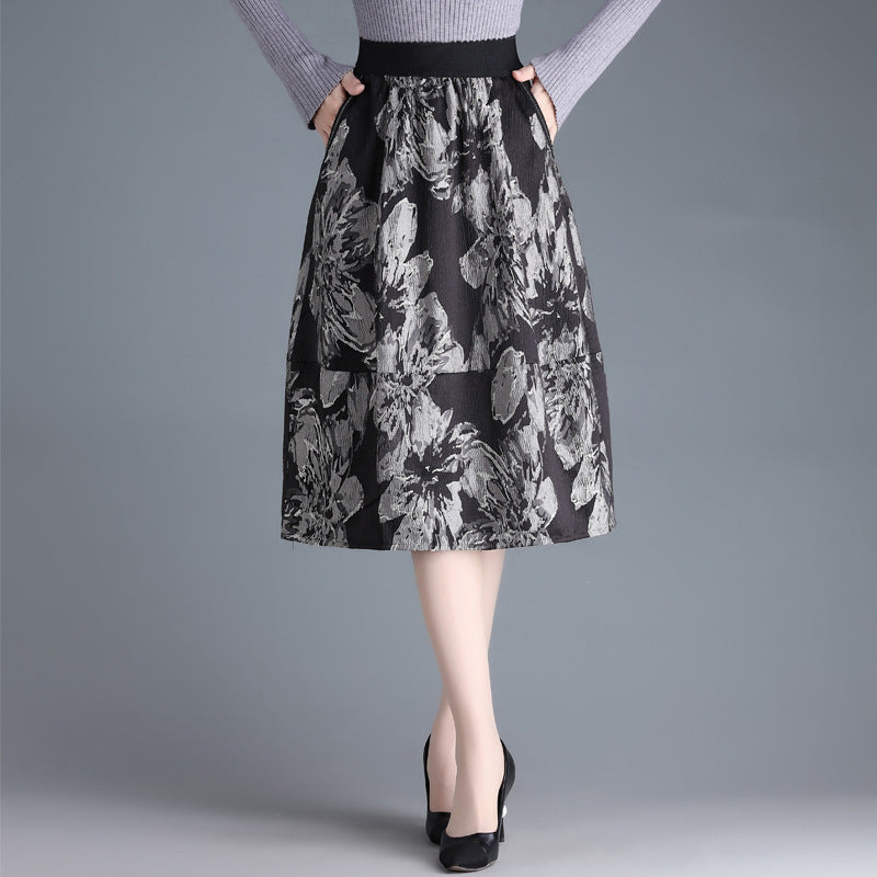 Falda Midi A-Line de Cintura Alta en Jacquard | Ideal para Todas las Temporadas