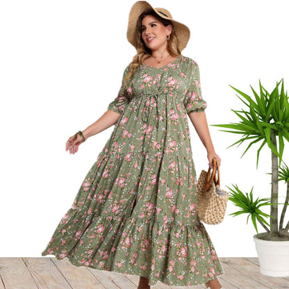 Vestido Flojo Bohemio con Estampado Floral y Manga Corta | Ideal para Primavera y Verano