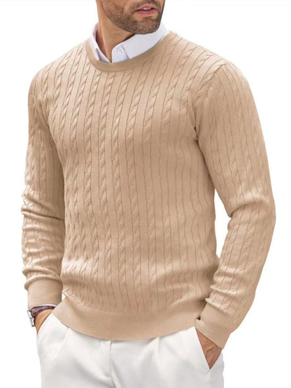 Suéter de Cuello Redondo Ajustado para Hombre con Diseño Trenzado – Ideal para Otoño