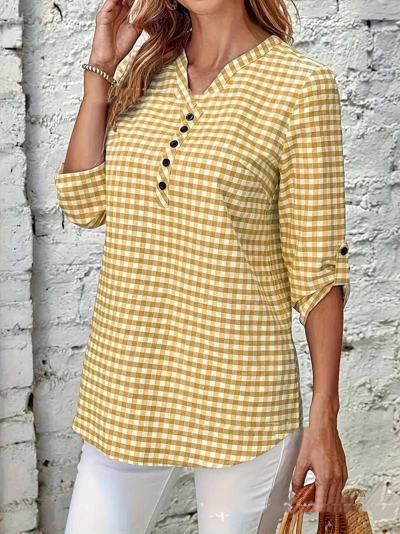 Camisa de Mujer Retro de Cuadros y Rayas de Manga Larga | Ideal para Otoño e Invierno