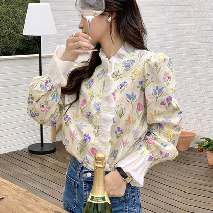 Blusa de Cuello Alto con Aplicaciones de Patchwork y Mangas Acampanadas | Ideal para Otoño