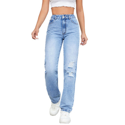 Jeans Holgados de Tiro Alto con Rotos y Corte Recto | Ideales para Todas las Temporadas
