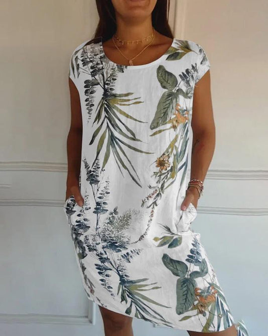 Vestido Ligero de Algodón y Lino con Escote en V y Bolsillos | Ideal para el Verano