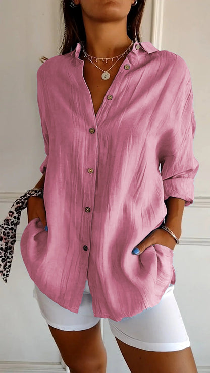 Camisa de Manga Larga Plisada con Corte Estructurado | Ideal para Primavera y Otoño