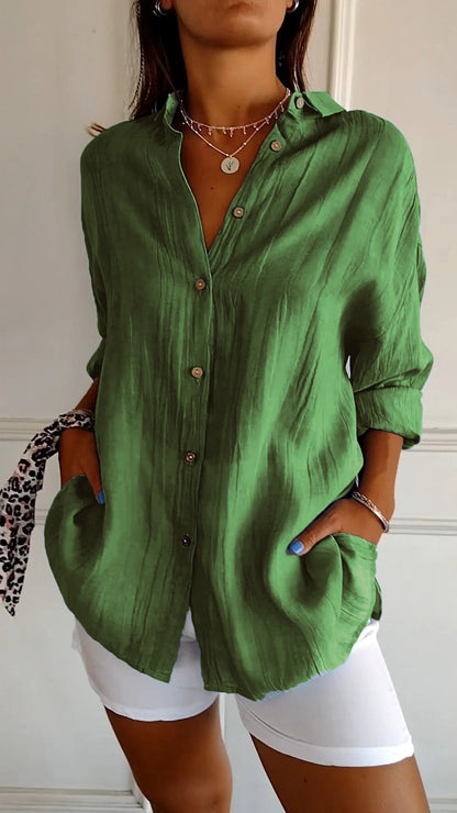 Camisa de Manga Larga Plisada con Corte Estructurado | Ideal para Primavera y Otoño
