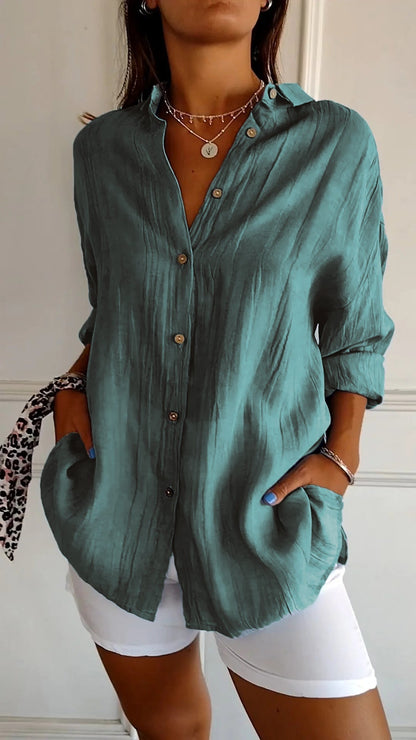 Camisa de Manga Larga Plisada con Corte Estructurado | Ideal para Primavera y Otoño