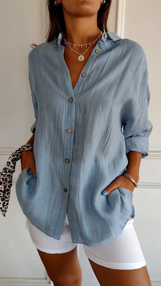 Camisa de Manga Larga Plisada con Corte Estructurado | Ideal para Primavera y Otoño