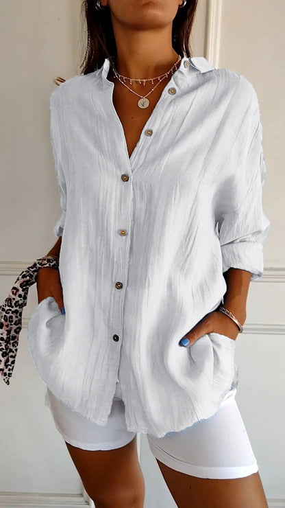 Camisa de Manga Larga Plisada con Corte Estructurado | Ideal para Primavera y Otoño