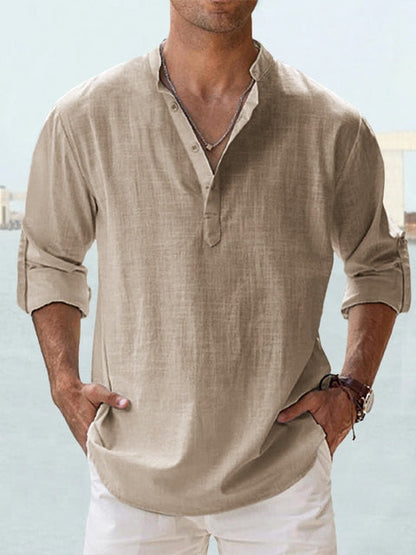 Camisa de Lino Ligera para Hombre con Mangas Largas I Ideal para el Verano