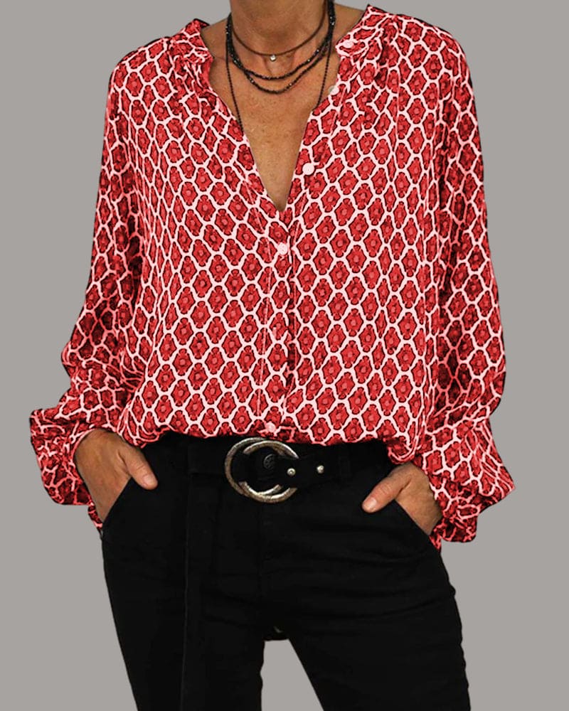 Blusa de Algodón con Cuello en V y Detalle de Botones | Ideal para Primavera y Otoño