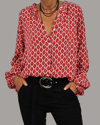 Blusa de Algodón con Cuello en V y Detalle de Botones | Ideal para Primavera y Otoño