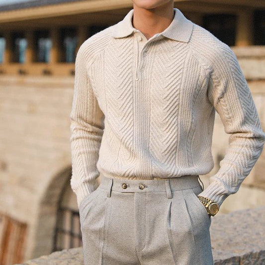 Suéter de Punto con Cuello Abotonado para Hombres | Ideal para el Invierno
