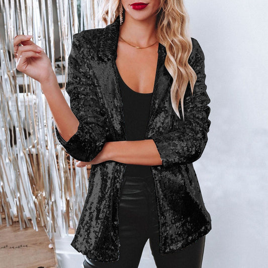 Blazer de Lentejuelas para Mujer con Ajuste Cómodo Ideal para Otoño e Invierno