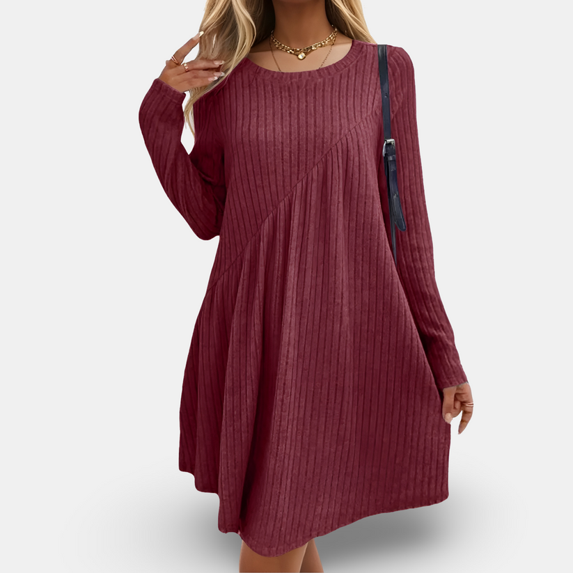 Vestido suelto de punto con diseño acanalado y mangas largas | Ideal para otoño e invierno