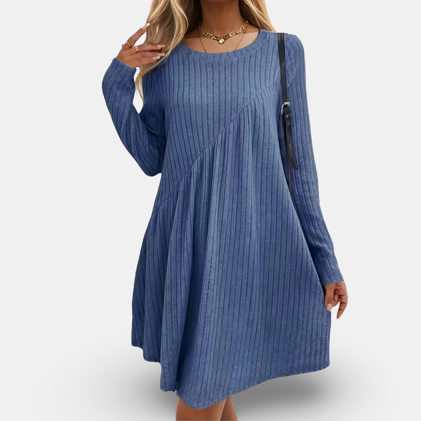Vestido suelto de punto con diseño acanalado y mangas largas | Ideal para otoño e invierno