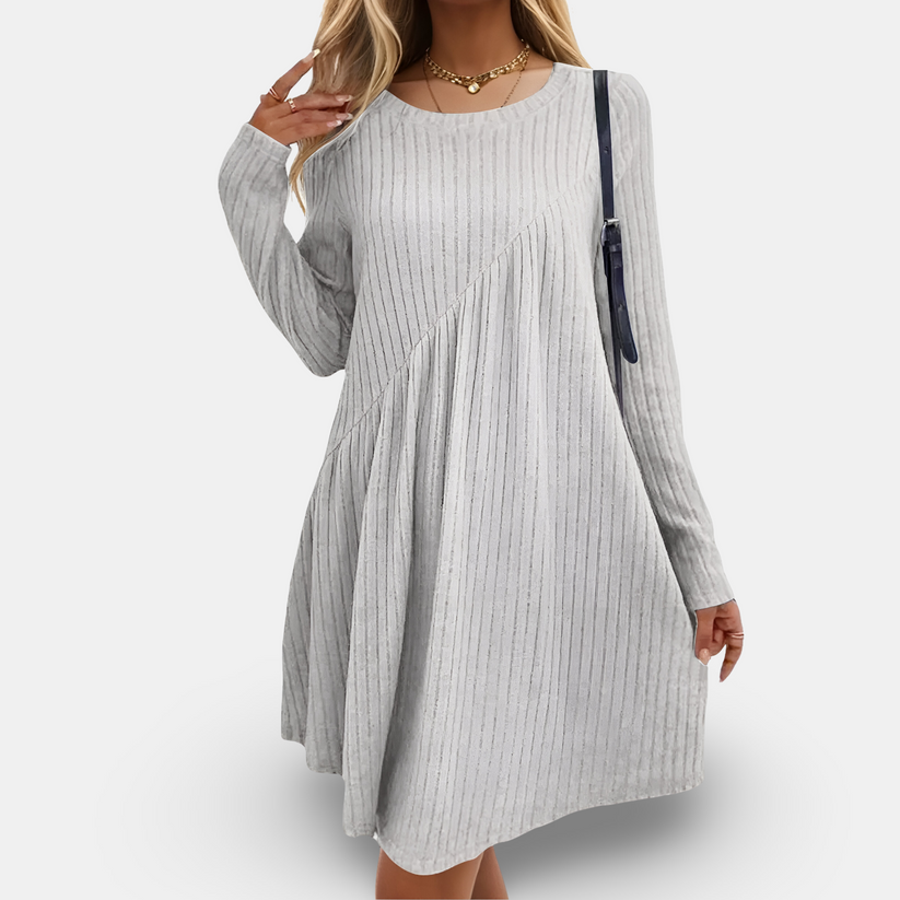 Vestido suelto de punto con diseño acanalado y mangas largas | Ideal para otoño e invierno