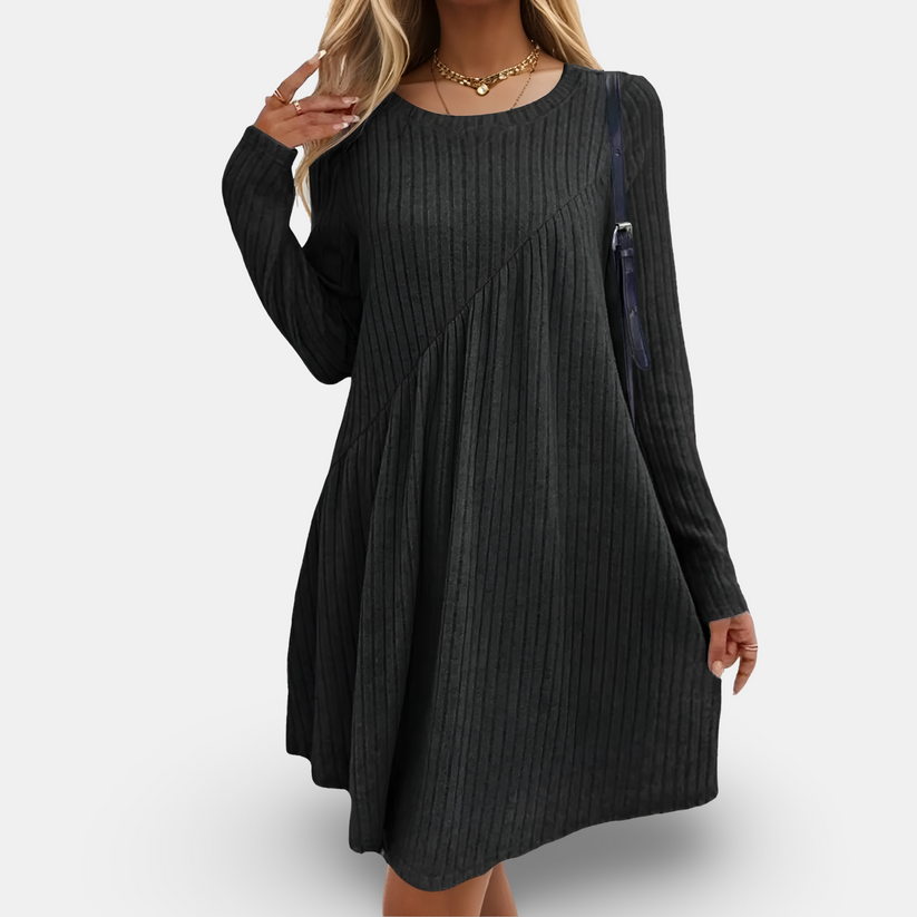Vestido suelto de punto con diseño acanalado y mangas largas | Ideal para otoño e invierno