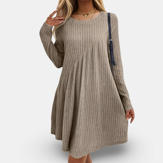 Vestido suelto de punto con diseño acanalado y mangas largas | Ideal para otoño e invierno