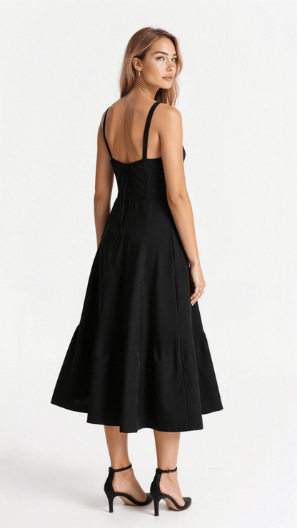 Vestido Midí con Detalle de Corsé y Falda Fluida | Ideal para Primavera y Verano
