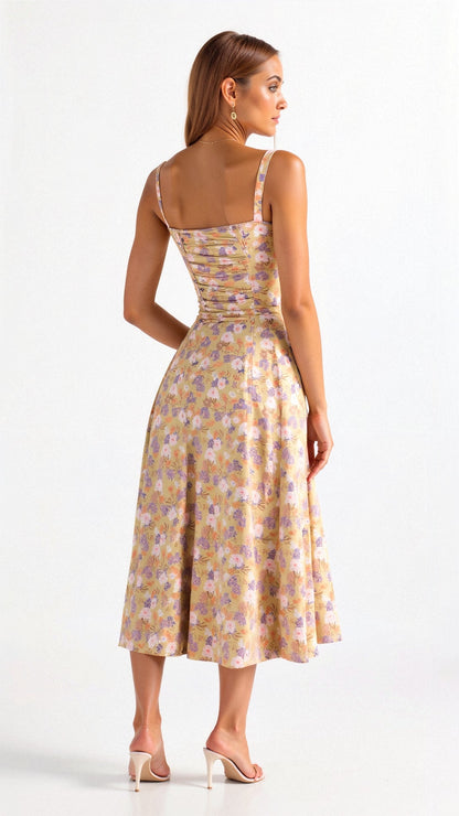 Vestido Midí con Detalle de Corsé y Falda Fluida | Ideal para Primavera y Verano