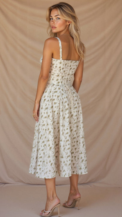 Vestido Midí con Detalle de Corsé y Falda Fluida | Ideal para Primavera y Verano