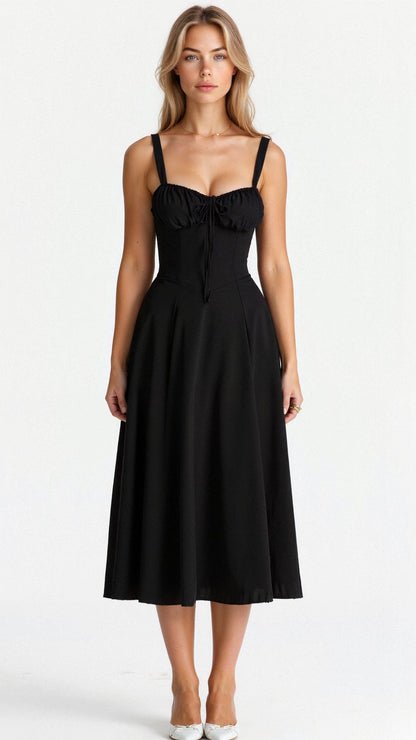 Vestido Midí con Detalle de Corsé y Falda Fluida | Ideal para Primavera y Verano