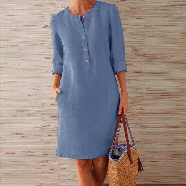 Vestido de Manga Larga de Algodón y Lino | Ideal para Primavera y Otoño