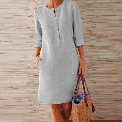 Vestido de Manga Larga de Algodón y Lino | Ideal para Primavera y Otoño