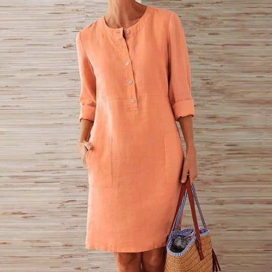 Vestido de Manga Larga de Algodón y Lino | Ideal para Primavera y Otoño
