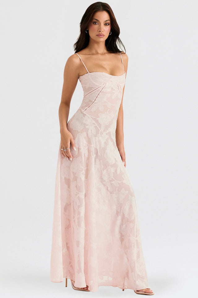 Vestido Largo de Encaje con Tela Brillante | Ideal para Primavera y Verano