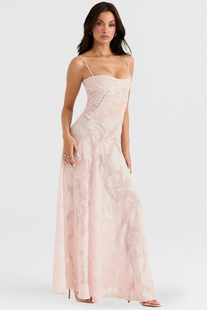 Vestido Largo de Encaje con Tela Brillante | Ideal para Primavera y Verano