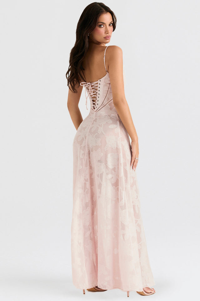 Vestido Largo de Encaje con Tela Brillante | Ideal para Primavera y Verano