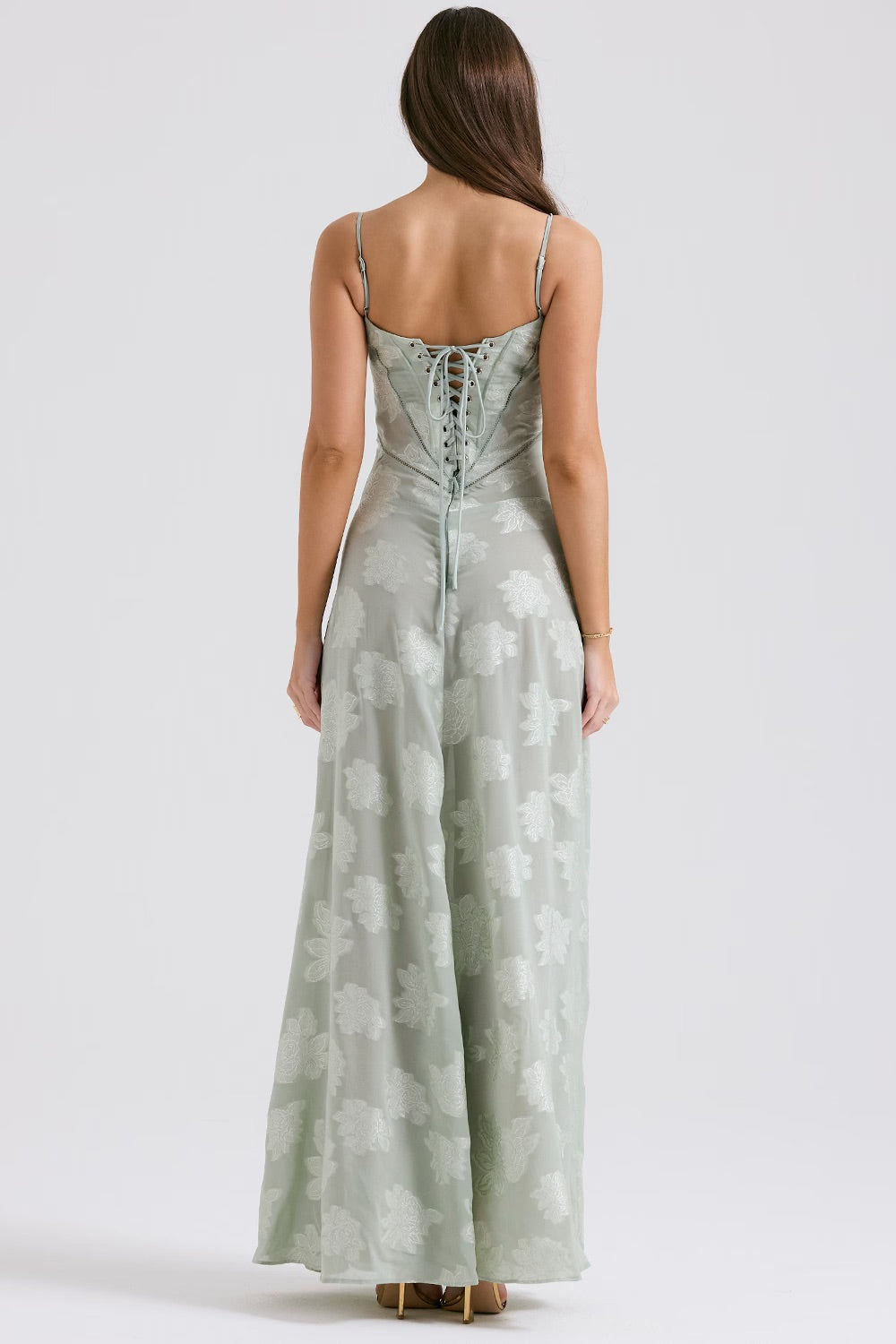 Vestido Largo de Encaje con Tela Brillante | Ideal para Primavera y Verano