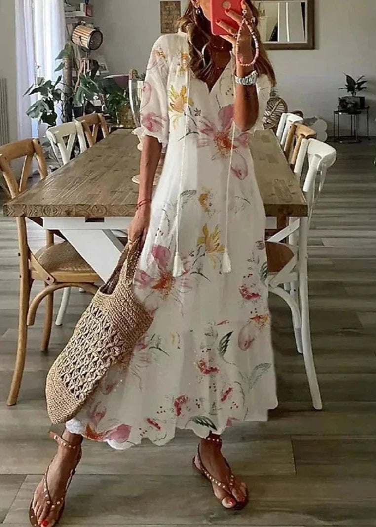 Vestido Largo con Estampado Floral y Cintura Ajustable | Ideal para el Verano