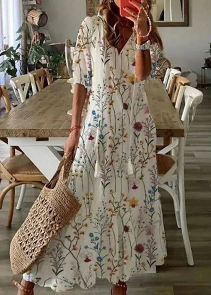Vestido Largo con Estampado Floral y Cintura Ajustable | Ideal para el Verano
