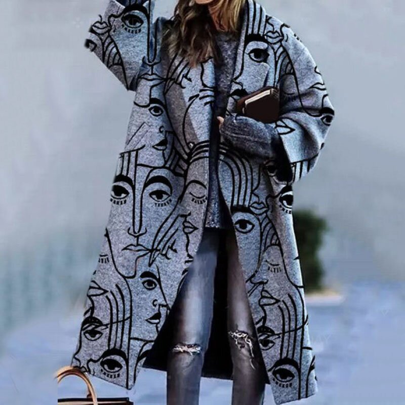 Abrigo de lana para mujer con cuello muesca y cierre de botones | Ideal para otoño e invierno