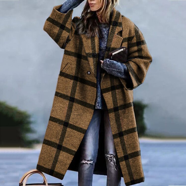 Abrigo de lana para mujer con cuello muesca y cierre de botones | Ideal para otoño e invierno