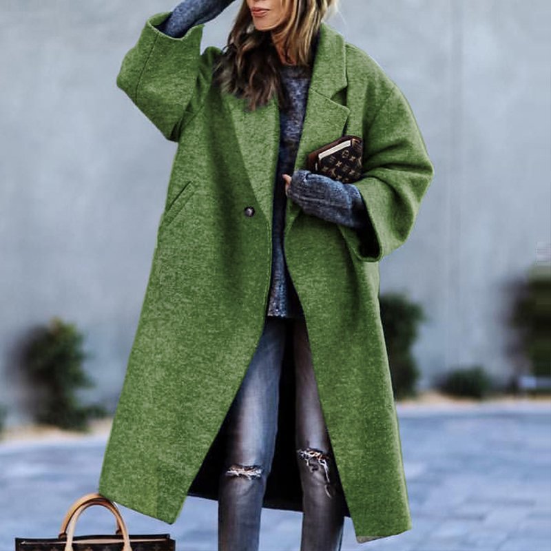 Abrigo de lana para mujer con cuello muesca y cierre de botones | Ideal para otoño e invierno